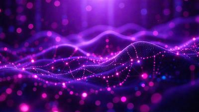 The primary subject of the image is a purple wave with a pattern of pink dots. The setting is a purple background, and the visual style appears to be a digital art or illustration. The dominant colors are purple and pink, creating a calm and soothing atmosphere.