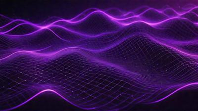 The primary subject of the image is a purple wave pattern, which appears to be a digital art or illustration. The setting is a dark background, and the visual style is a combination of digital art and a purple wave pattern. The colors and mood of the image are predominantly purple, creating a unique and visually striking scene.