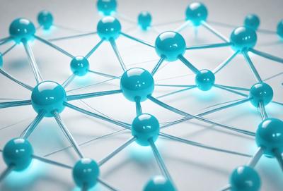The primary subject of the image is a collection of blue spheres, which are arranged in a three-dimensional structure. The setting is a white background, which provides a clean and uncluttered environment for the spheres. The visual style of the image is a combination of photo and digital art, creating a unique and intricate pattern. The dominant colors in the image are blue, which gives the scene a calm and soothing atmosphere.