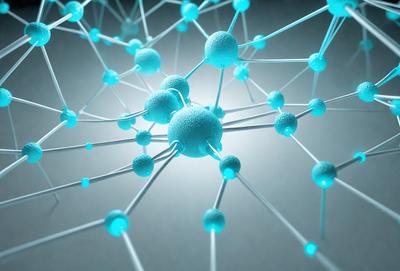 The primary subject of the image is a blue and white molecule, which is the main object, scene, or focus of the image. The setting or background of the image is a white surface, which provides a clean and uncluttered backdrop for the molecule. The visual style of the image is digital art, as it is a computer-generated representation of the molecule. The colors and mood of the image are predominantly blue and white, giving it a clean, modern, and scientific appearance.