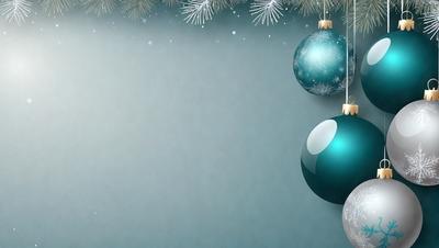 The primary subject of the image is a Christmas ornament, which is hanging from a string. The ornament is blue and white, and it is placed in front of a white wall. The setting appears to be indoors, possibly in a room decorated for the holiday season. The visual style of the image is a combination of photo and digital art, creating a festive and joyful atmosphere.