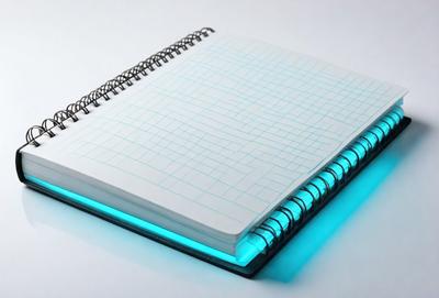 The primary subject of the image is a spiral-bound notebook with a blue cover. The notebook is open and features a grid pattern on its pages. The setting is a white surface, which provides a clean and minimalist backdrop for the notebook. The visual style of the image is a close-up of the notebook, showcasing its details and design. The colors and mood of the image are predominantly blue, giving it a calm and organized appearance.