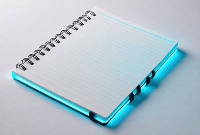 The primary subject of the image is a spiral-bound notebook with a blue cover. The notebook is placed on a white surface, which serves as the setting and background of the image. The visual style of the image is a photo, capturing the details of the notebook and its cover. The colors and mood of the image are predominantly blue, creating a calm and organized atmosphere.