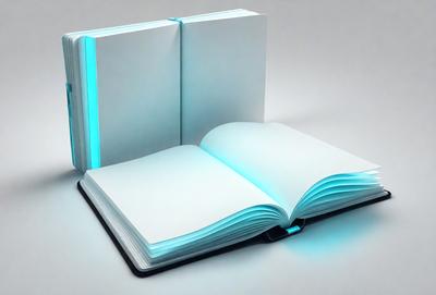 The primary subject of the image is a book with a blue cover. The book is open and appears to be a textbook. The setting is a white background, which provides a clean and minimalist look. The visual style is a combination of photo and digital art, creating a unique and eye-catching image. The dominant colors are blue and white, giving the image a calm and professional atmosphere.