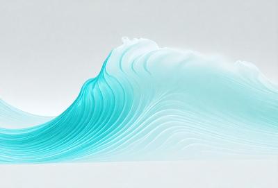 The primary subject of the image is a large, blue, foamy wave. The wave is the main focus of the image, and it is set against a white background. The visual style of the image is a digital art or illustration, as it appears to be a computer-generated or digitally created representation of the wave. The dominant colors in the image are blue and white, creating a sense of motion and energy.