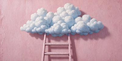 The primary subject of the image is a ladder, which is painted on a pink wall. The ladder is positioned in the middle of the wall, and it appears to be a part of a larger painting or illustration. The setting is a pink wall, and the visual style is a painting or illustration. The colors and mood of the image are predominantly pink, creating a warm and inviting atmosphere.