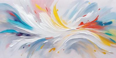 The primary subject of the image is a painting featuring a white background with a variety of colors and patterns. The painting appears to be a mix of digital art and illustration, creating a visually striking and dynamic scene. The colors and mood of the painting are vibrant and lively, with a focus on the white background that contrasts with the various colors and patterns.