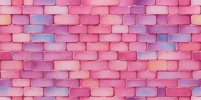 The primary subject of the image is a brick wall painted in various shades of pink and purple. The setting is a room with a pink brick wall as the main focus. The visual style is a painting or drawing, with the artist using a combination of pink and purple hues to create a vibrant and colorful scene. The colors and mood of the image are lively and cheerful, with the pink and purple tones evoking a sense of warmth and happiness.