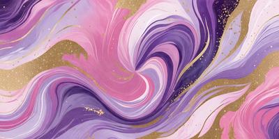 The primary subject of the image is a painting featuring a purple and pink swirl pattern. The setting is a canvas, and the visual style is a painting. The dominant colors in the painting are purple and pink, creating a vibrant and lively atmosphere.