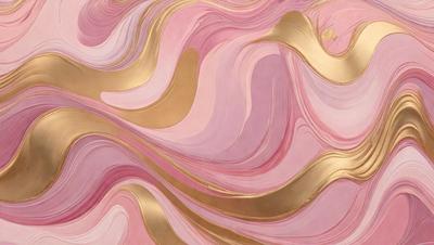 The primary subject of the image is a pink and gold swirl pattern. The setting is a pink background, and the visual style appears to be a combination of digital art and illustration. The dominant colors are pink and gold, creating a warm and vibrant atmosphere.