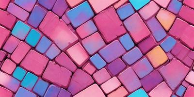 The primary subject of the image is a colorful, abstract pattern made up of various shapes and colors. The setting is a pink and purple background, which adds to the overall mood of the image. The visual style is a combination of digital art and illustration, creating a unique and vibrant design. The dominant colors in the image are pink, purple, and blue, giving the pattern a lively and energetic appearance.