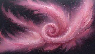 The primary subject of the image is a pink spiral, which is the main focus of the scene. The setting is a dark background, creating a contrast with the pink spiral. The visual style is a combination of digital art and illustration, as the spiral appears to be a digital art piece with a hand-drawn touch. The colors and mood of the image are predominantly pink, giving it a warm and vibrant atmosphere.