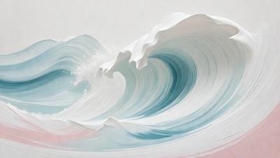 The primary subject of the image is a large wave, which is the main focus of the scene. The wave is depicted in a white and blue color scheme, giving it a dynamic and energetic appearance. The setting is a white and blue ocean, providing a contrasting backdrop for the wave. The visual style of the image is a combination of photo and digital art, creating a realistic yet artistic representation of the wave. The overall atmosphere of the image is one of power and beauty, as the wave captures the viewer