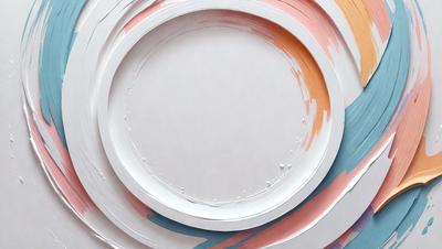 The primary subject of the image is a white plate with a circle in the center. The plate is placed on a table, which serves as the setting. The visual style of the image is a combination of photo and digital art, creating a unique and artistic representation of the white plate. The colors and mood of the image are predominantly white, giving it a clean and minimalist appearance.