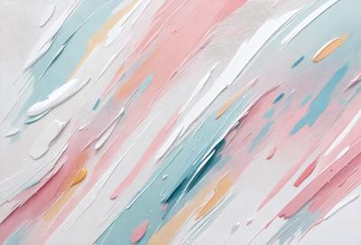 The primary subject of the image is a painting with a colorful and artistic design. The painting features a mix of colors, including pink, blue, and yellow, creating a vibrant and lively atmosphere. The setting is a white wall, which serves as the background for the painting. The visual style of the image is a painting, showcasing the artist's skill and creativity. The colors and mood of the painting evoke a sense of joy and energy, making it an appealing and engaging piece of