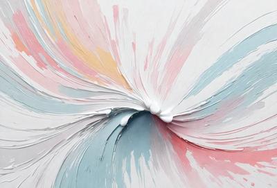 The primary subject of the image is a painting, which features a mix of colors and a creative design. The setting is a white wall, and the visual style appears to be a combination of digital art and illustration. The dominant colors in the painting are blue, red, and yellow, creating a vibrant and lively atmosphere. The painting's design and colors evoke a sense of movement and energy, making it an engaging and visually appealing piece of art.