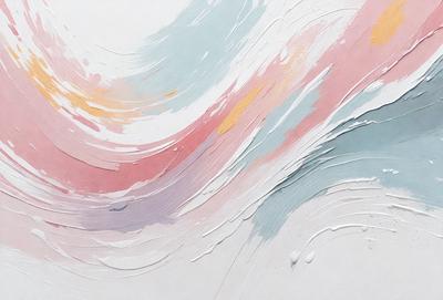 The primary subject of the image is a painting, which features a colorful and artistic design. The painting is displayed on a white background, which provides a clean and uncluttered appearance. The visual style of the painting suggests that it is a digital art or illustration, as it appears to be a blend of different colors and textures. The dominant colors in the painting are pink, blue, and green, creating a vibrant and lively atmosphere.