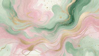 The primary subject of the image is a painting featuring a colorful, swirling design with gold and pink hues. The setting is a canvas, and the visual style is a painting. The dominant colors and overall atmosphere are vibrant and lively, with a sense of movement and energy.