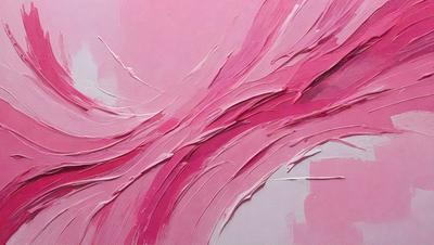 The primary subject of the image is a painting of a pink and white wave. The setting is a white wall, and the visual style appears to be a painting or drawing. The dominant colors in the painting are pink and white, creating a warm and soothing atmosphere.