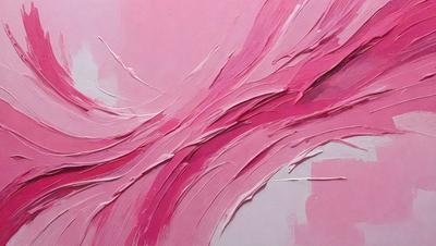 The primary subject of the image is a painting of a pink and white wave. The setting is a white wall, and the visual style appears to be a painting or drawing. The dominant colors in the painting are pink and white, creating a warm and soothing atmosphere.