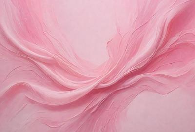 The primary subject of the image is a painting of a pink flowing fabric. The setting is a pink background, which complements the flowing fabric. The visual style is a painting, and the colors and mood are predominantly pink, creating a warm and inviting atmosphere.