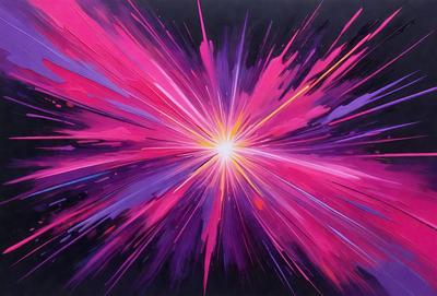 The primary subject of the image is a brightly colored, abstract art piece featuring a pink and purple background. The setting is a dark background, which contrasts with the vibrant colors of the artwork. The visual style is a combination of digital art and illustration, creating a unique and eye-catching piece. The dominant colors in the artwork are pink and purple, giving it a warm and inviting atmosphere.