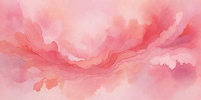 The primary subject of the image is a pink and red watercolor painting. The setting is a cloudy sky, and the visual style is a watercolor painting. The dominant colors are pink and red, creating a warm and vibrant atmosphere.