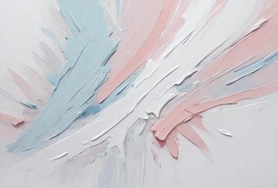 The primary subject of the image is a painting, which features a mix of colors and textures. The painting is displayed on a white background, giving it a clean and minimalist appearance. The visual style of the painting suggests that it is a digital art or illustration, as it appears to be a blend of different colors and textures. The dominant colors in the painting are pink, blue, and white, creating a warm and inviting atmosphere.