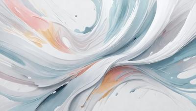The primary subject of the image is a painting of a wave, featuring a mix of blue, white, and orange colors. The setting is a white background, which provides a clean and minimalist appearance. The visual style is a combination of digital art and illustration, creating a dynamic and artistic representation of the wave. The dominant colors in the painting are blue, white, and orange, which evoke a sense of movement and energy.