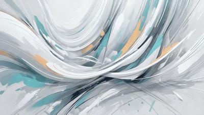 The primary subject of the image is a large, abstract painting featuring a white and blue color scheme. The painting is displayed on a white wall, which serves as the setting and background. The visual style of the painting is a combination of digital art and illustration, creating a unique and artistic representation. The dominant colors in the painting are white and blue, which contribute to a calm and serene atmosphere.