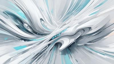 The primary subject of the image is a white and blue abstract art piece. The setting is a white background, and the visual style is digital art. The dominant colors are white and blue, creating a calm and serene atmosphere.