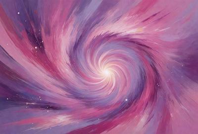 The primary subject of the image is a spiral, which is the main object, scene, or focus of the image. The spiral is set against a purple background, which adds a vibrant and lively atmosphere to the scene. The visual style of the image is a painting, which gives it a more artistic and creative appearance. The colors and mood of the painting are predominantly purple, which adds a sense of depth and richness to the image.