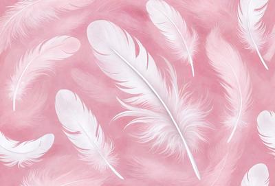 The primary subject of the image is a close-up of a white feather. The setting is a pink background, which creates a contrasting and visually appealing effect. The visual style is a combination of a photo and a drawing, giving the image a unique and artistic appearance. The colors and mood of the image are predominantly pink, which adds a sense of warmth and softness to the scene.
