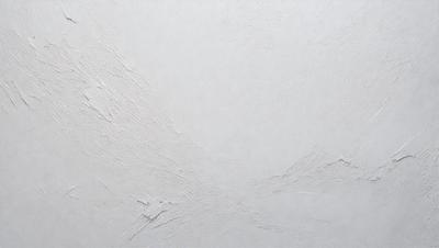 The primary subject of the image is a white wall with a pattern of white and gray paint. The setting is a room with a white background. The visual style is a painting, and the colors and mood are predominantly white and gray, creating a clean and minimalist atmosphere.