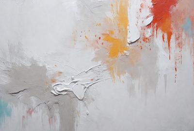 The primary subject of the image is a painting on a white background. The painting features a mix of colors, including red, yellow, and orange, creating a vibrant and dynamic scene. The setting appears to be a canvas, and the visual style suggests that the painting is a piece of art, possibly a modern or abstract piece. The colors and mood of the painting evoke a sense of energy and creativity, making it an engaging and captivating piece of art.