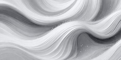 The primary subject of the image is a large, swirling, white wave. The setting is a gray background, which contrasts with the white wave. The visual style is a combination of digital art and illustration, creating a dynamic and captivating scene. The dominant colors are white and gray, giving the image a clean and modern appearance. The overall atmosphere is one of motion and energy, as the wave appears to be in constant motion.