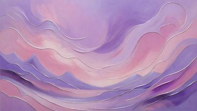 The primary subject of the image is a purple and pink sky with clouds. The setting is a mountainous landscape, with the sky serving as the backdrop. The visual style is a combination of digital art and illustration, creating a unique and artistic representation of the scene. The dominant colors in the image are purple and pink, giving the sky a warm and serene atmosphere.