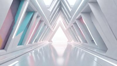 The primary subject of the image is a white hallway with a row of white pillars. The setting is a white room with a white floor, creating a clean and minimalist atmosphere. The visual style is a digital art, as the image is a 3D rendering of a hallway. The colors and mood are predominantly white, giving the scene a calm and serene feel.