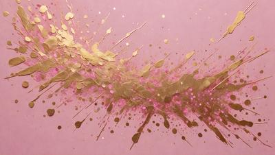 The primary subject of the image is a painting or drawing of a pink and gold color scheme. The setting is a pink background, and the visual style appears to be a combination of digital art and illustration. The colors and mood of the image are predominantly pink and gold, creating a warm and inviting atmosphere.