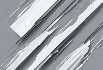 The primary subject of the image is a large, gray, and white wall with a pattern of white and gray stripes. The setting is a room with a gray background, and the visual style appears to be a combination of digital art and illustration. The colors and mood of the image are predominantly gray and white, creating a clean and minimalist atmosphere.