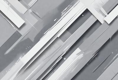 The primary subject of the image is a large, abstract painting featuring a white and gray color scheme. The setting is a gallery or exhibition space, showcasing the artwork. The visual style is a combination of digital art and illustration, creating a unique and intriguing piece. The colors and mood convey a sense of depth and complexity, inviting the viewer to explore the artwork further.