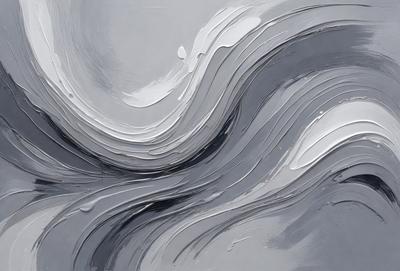 The primary subject of the image is a painting of a wave. The setting is a gray background, which adds to the overall mood of the painting. The visual style is a combination of digital art and illustration, creating a unique and artistic representation of the wave. The dominant colors are gray and white, which contribute to the calm and serene atmosphere of the painting.