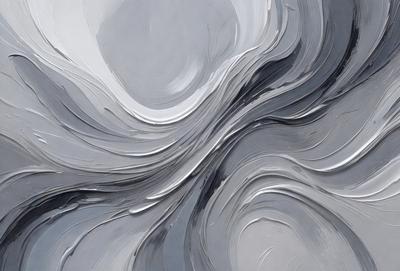 The primary subject of the image is a painting of a wave. The setting is a gray background, which adds to the overall atmosphere. The visual style is a combination of digital art and illustration, creating a unique and artistic representation of the wave. The dominant colors are gray and white, which contribute to the calm and serene mood of the painting.