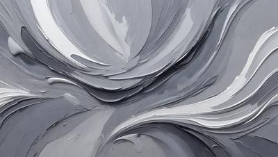 The primary subject of the image is a painting of a gray and white swirl. The setting is a canvas, and the visual style is a painting. The dominant colors are gray and white, creating a calm and serene atmosphere.