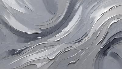 The primary subject of the image is a painting of a wave, featuring a mix of grays and whites. The setting is a canvas, and the visual style is a painting. The dominant colors and overall atmosphere are a combination of grays and whites, creating a sense of calm and tranquility.