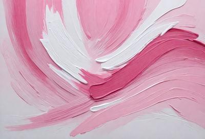 The primary subject of the image is a pink and white paint brush. The setting is a white background, and the visual style appears to be a painting or drawing. The dominant colors are pink and white, creating a warm and inviting atmosphere.