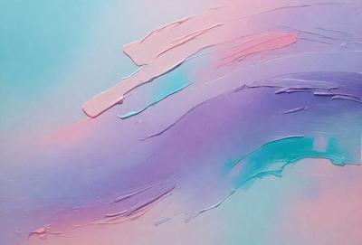 The primary subject of the image is a painting of a hand, which is displayed on a pink and purple background. The setting appears to be a canvas, and the visual style is a painting. The colors and mood of the painting are predominantly pink and purple, creating a warm and vibrant atmosphere.
