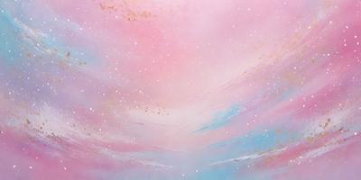 The primary subject of the image is a colorful, swirling, and star-filled sky. The setting is a pink and blue background, creating a vibrant and lively atmosphere. The visual style is a combination of digital art and illustration, with the stars and swirls adding a sense of depth and movement to the scene. The colors and mood of the image are predominantly pink and blue, evoking a sense of warmth and tranquility.