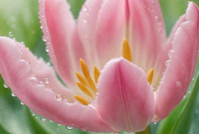 The primary subject of the image is a pink flower with yellow tips, which is the main focus of the image. The setting is a garden, with the flower blooming in the middle of the scene. The visual style is a photo, capturing the beauty of the flower in its natural environment. The dominant colors are pink and yellow, creating a warm and vibrant atmosphere.