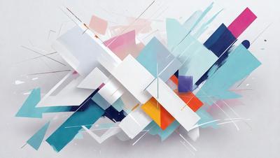 The primary subject of the image is a colorful, abstract art piece featuring a mix of blue, orange, and white colors. The setting is a white background, which provides a clean and minimalist appearance. The visual style is a combination of digital art and illustration, creating a unique and eye-catching design. The overall atmosphere is vibrant and energetic, with the colors and patterns creating a sense of movement and dynamism.